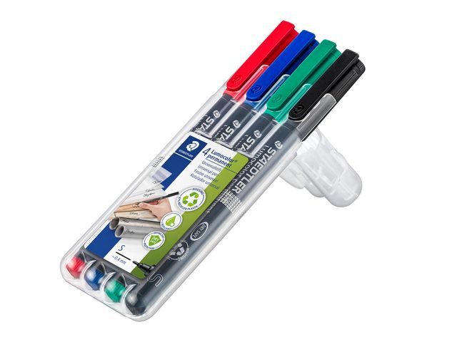 STAEDTLER Lumocolor Universalpenna Lumocolor® 313 permanent, extra tunn spets, röd, blå, grön, svart, 4-pack, fp om 4 st