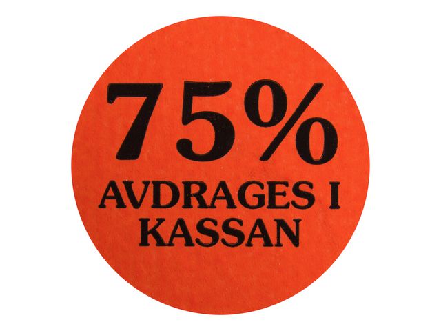 Etikett 75% avdrages i kassan, rulle om 2000 st