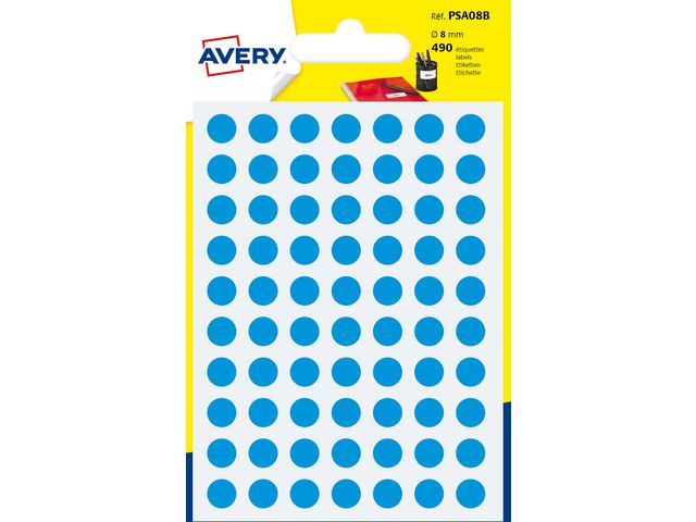 Avery Etikett 8mm blå, kort 490 st