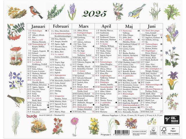 Burde Väggkalender 2025 Lilla Naturalmanackan, st