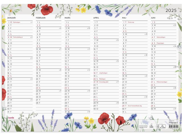 Burde Väggkalender 2025 Väggblad Blomster, st