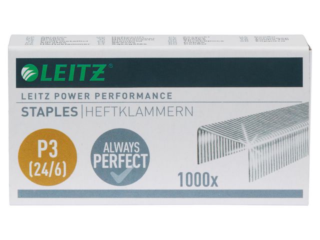 Leitz Häftklammer Power Performance P3-klamrar (24/6), stål, 6 mm benlängd, 30 ark häftningskapacitet, fp om 1000 st