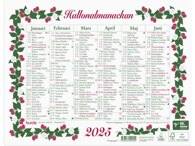 Burde Väggkalender 2025 Lilla Hallonalmanackan, st