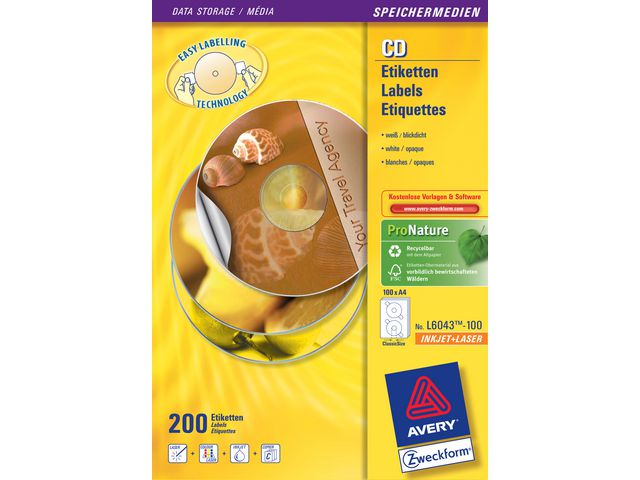 Avery Etikett Classic size CD, fp om 50 st