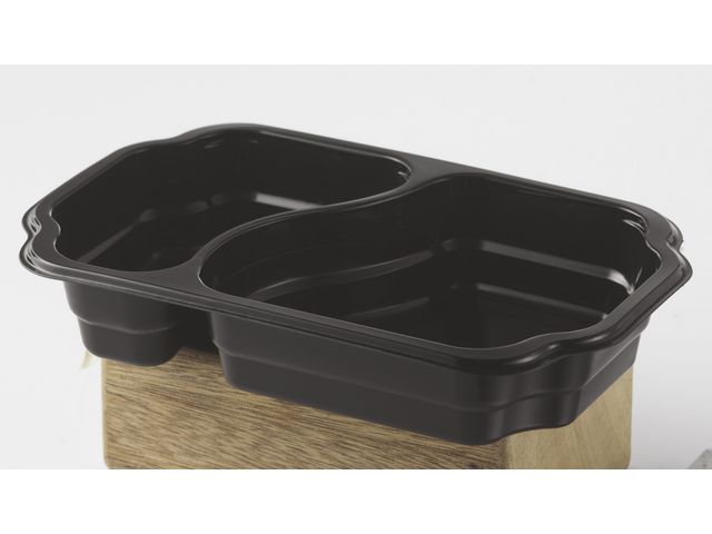 Duni Duniform® takeaway-matbehållare av plast, 2 fack, polypropylen, 700/400 ml, svart, 250 x 159 x 45 mm, fp om 246 st