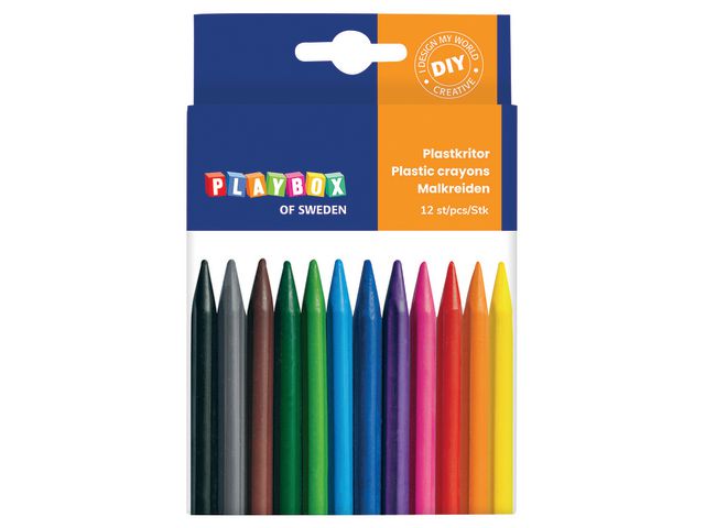 PLAYBOX Plastkrita 12 färger, fp om 12 st