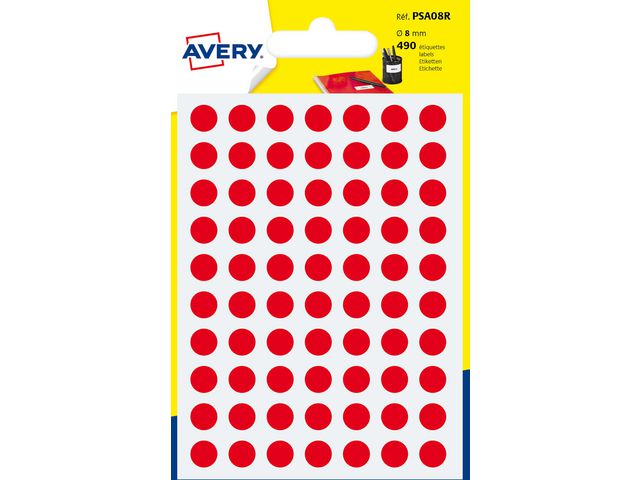 Avery Etikett 8mm röd, kort 490 st