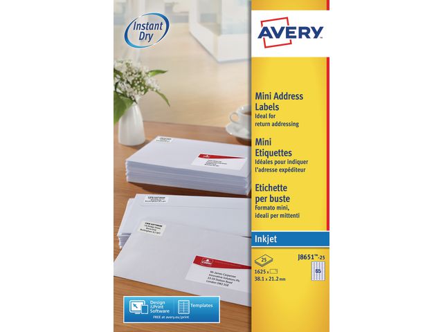 Avery Etikett QuickDry 38,1x21,2mm, fp om 1625 st