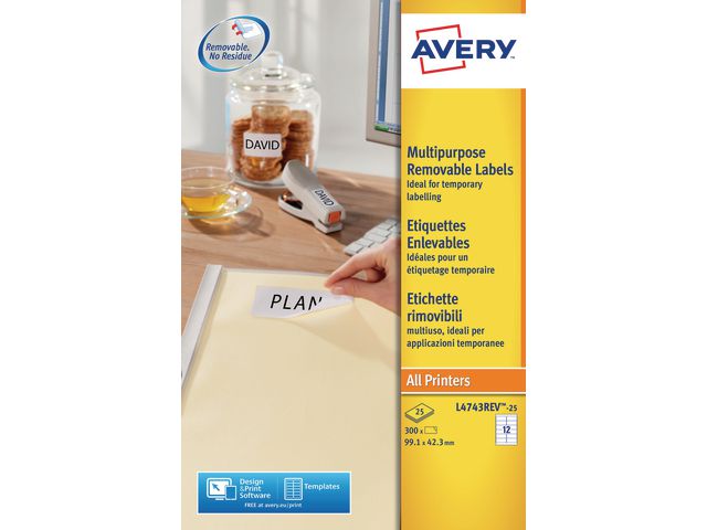 Avery Etikett avtagbar 99,1x42,3mm, fp om 300 st