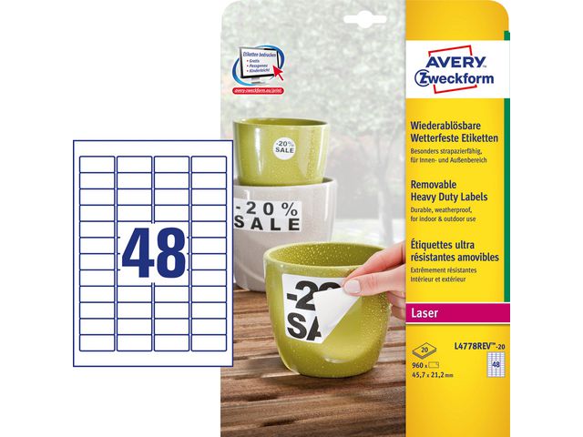 AVERY Zweckform Etikett avtagbar 45,7x21,2mm, fp om 960 st