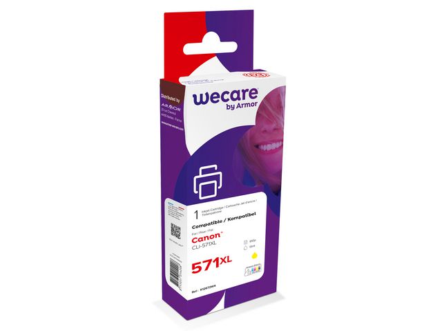 Wecare Återanvänd bläckpatron kompatibel med  CANON CLi-571XL Y, 0334C001, gul singelpack, st