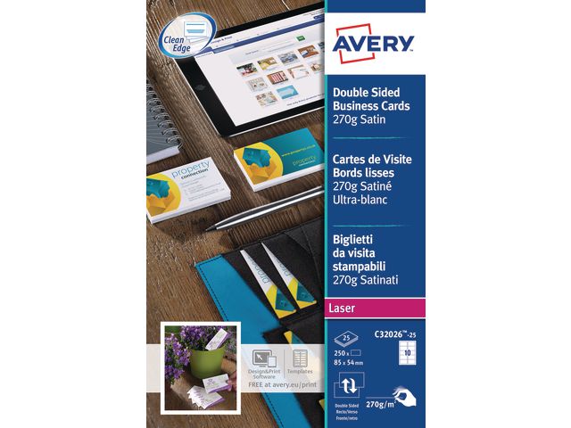Avery Visitkort laser 85x54mm satin, fp om 250 st