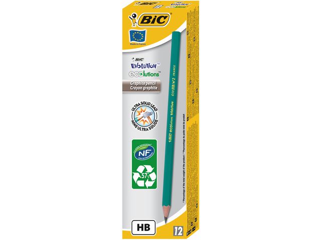 BIC® Blyertspenna ECOlutions Evolution, HB-stift, sexkantig pennkropp, grön, fp om 12 st