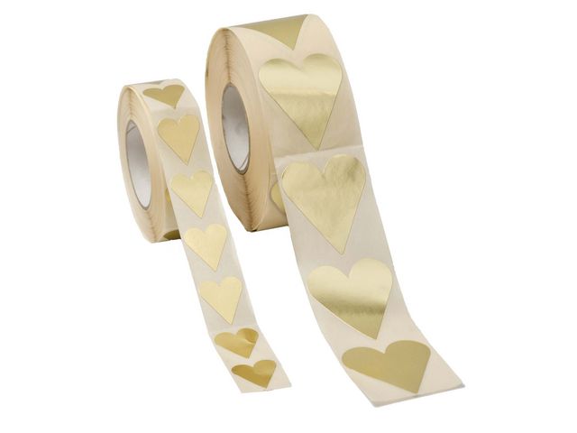 Hedlunds OF SWEDEN Hjärtformade etiketter på rulle, 19 x 24 mm, guld, rulle om 1000 st